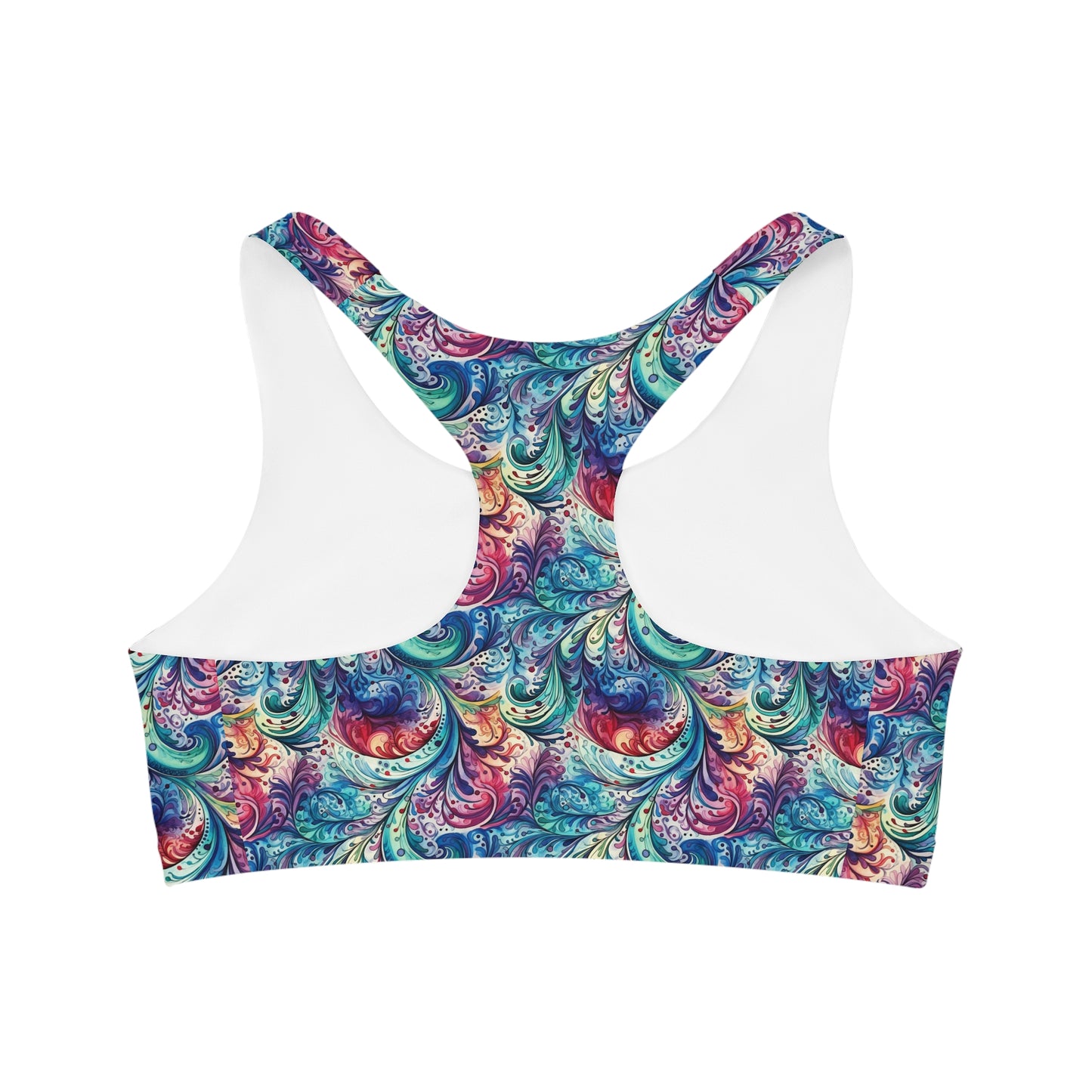 Seamless Sports Bra, Navy Blue Paisley Design