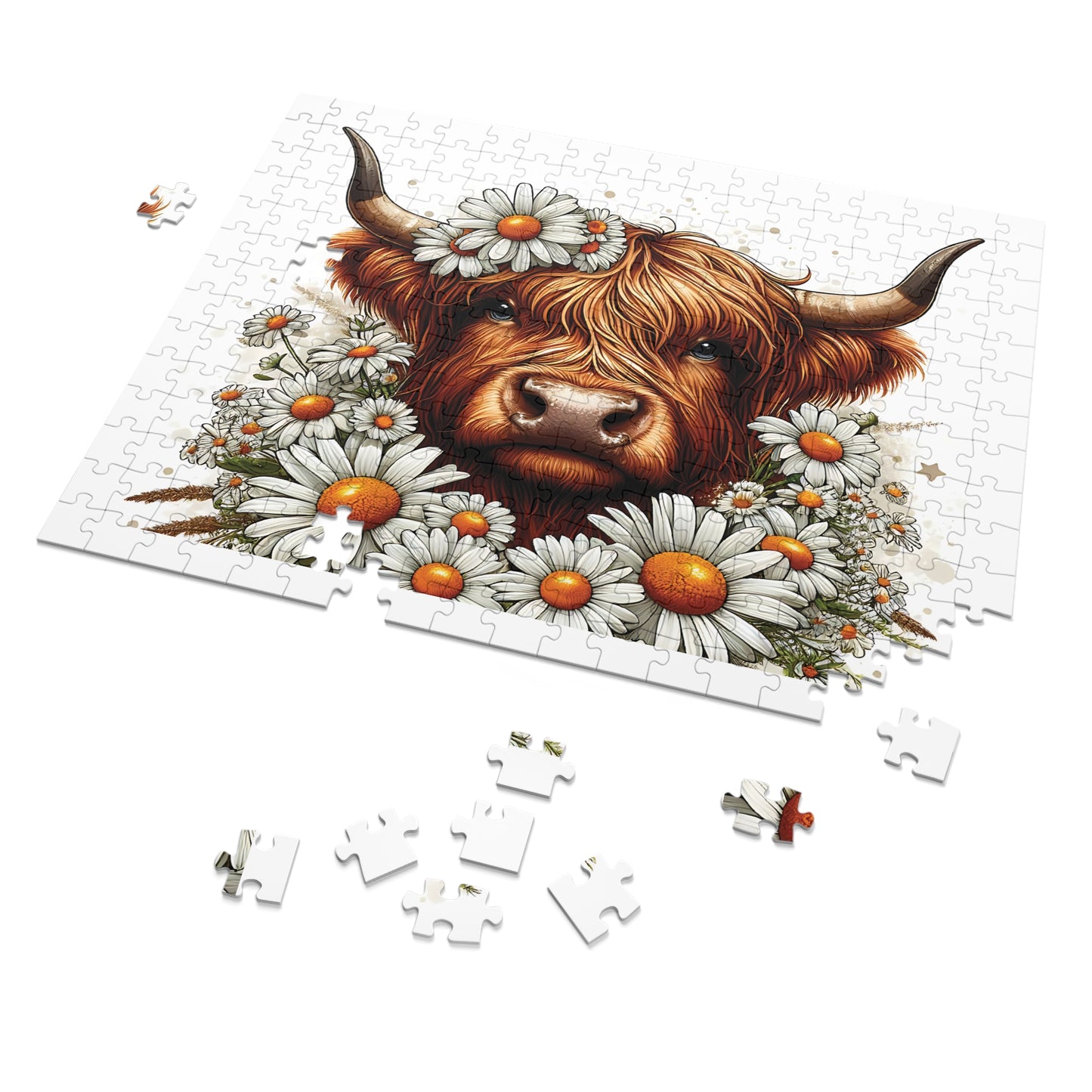 Jigsaw Puzzle, Highland Cow, Personalised/Non-Personalised (30, 110, 252, 500,1000-Piece)