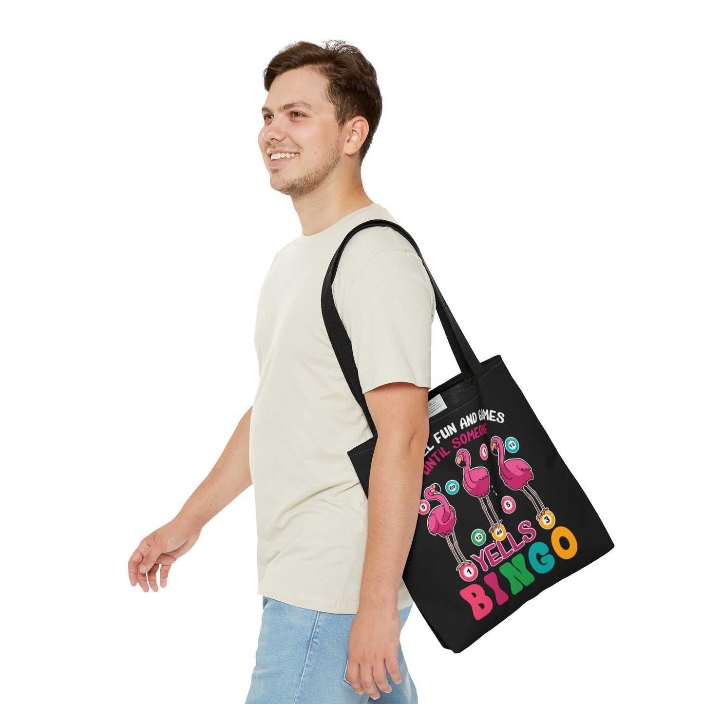 Tote Bag, Flamingo, It's all fun and Games until someone yells Bingo, Personalised/Non-Personalised Tote bag