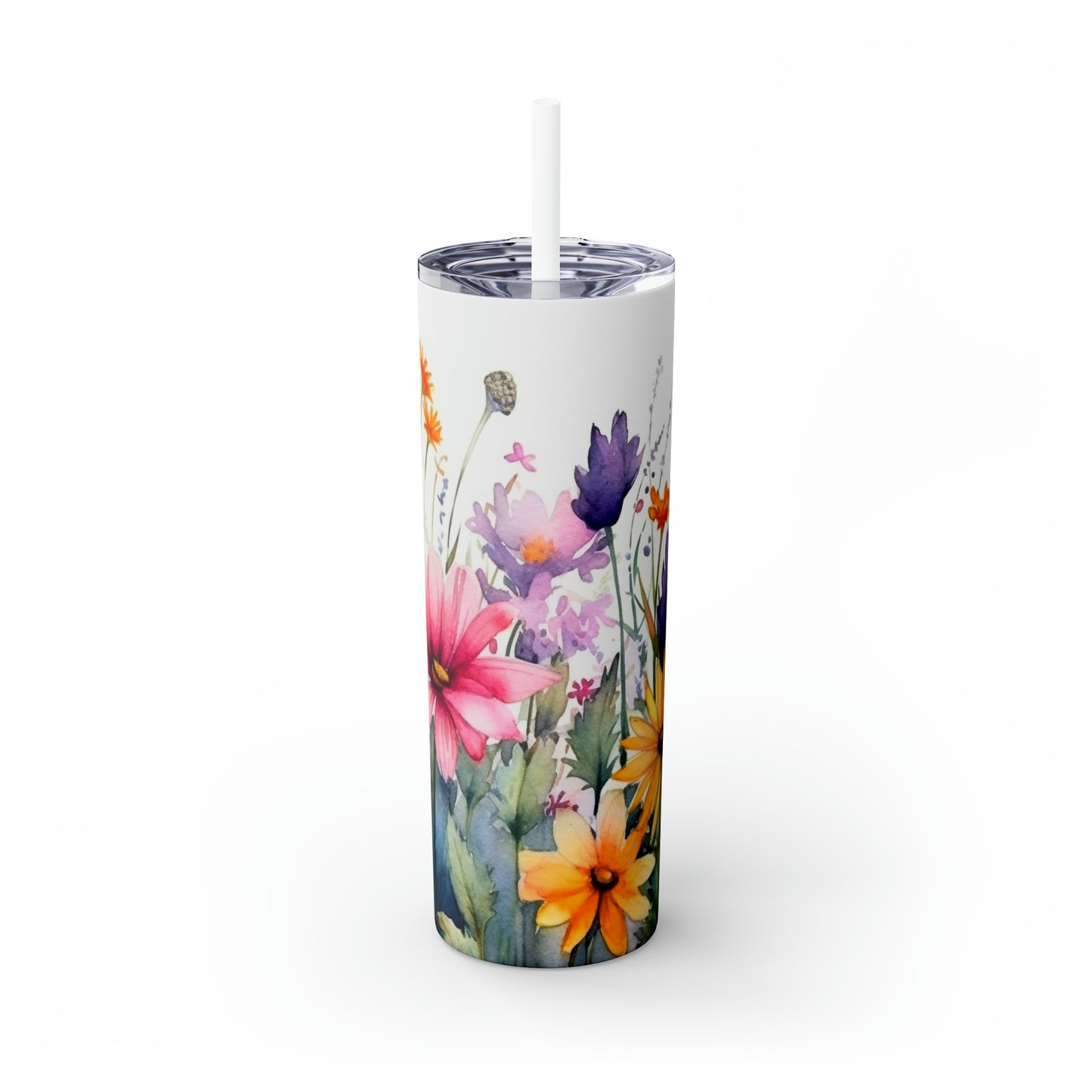 Skinny Tumbler with Straw, 20oz, Wildfowers