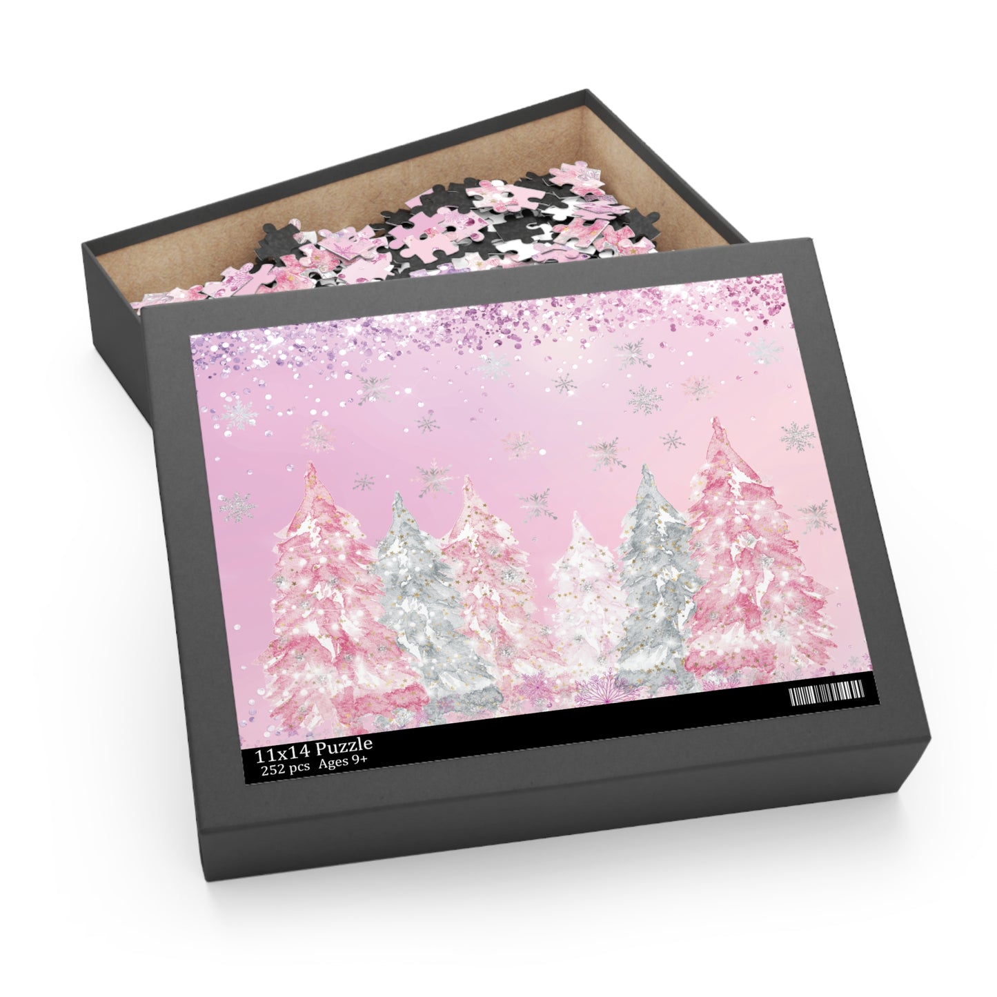 Personalised/Non-Personalised Puzzle, Pink Christmas Trees (120, 252, 500-Piece)