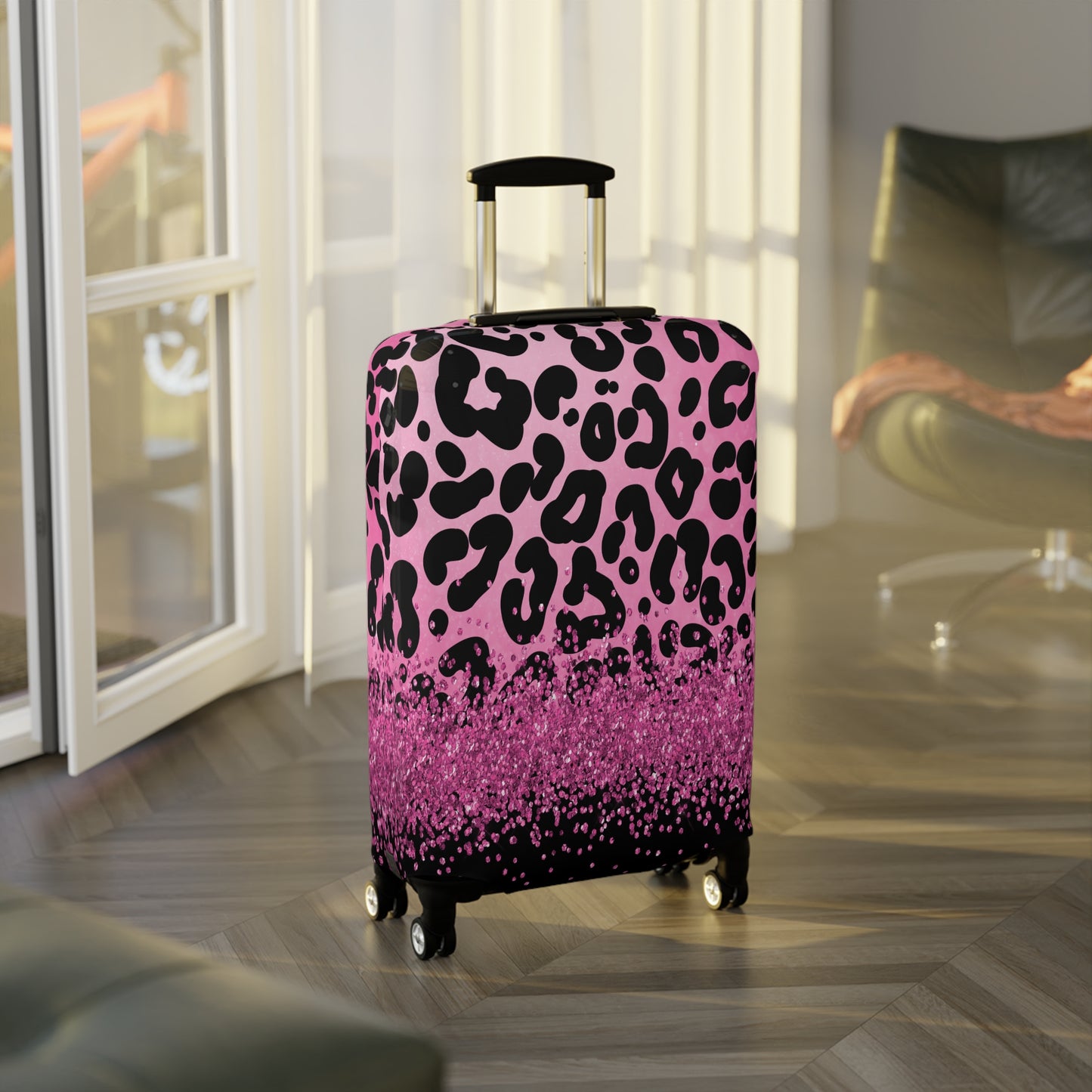 Luggage Cover, Pink Leopard Print, awd-3083