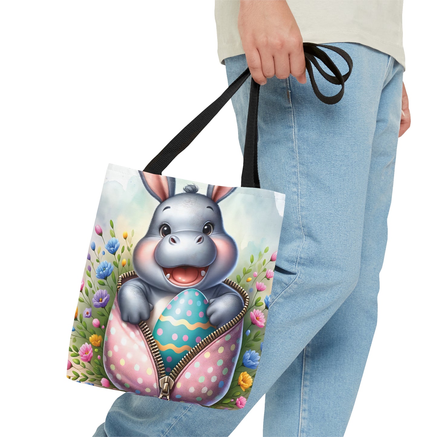 Tote Bag, Easter, Cute Hippo with Bunny ears, Personalised/Non-Personalised Tote bag