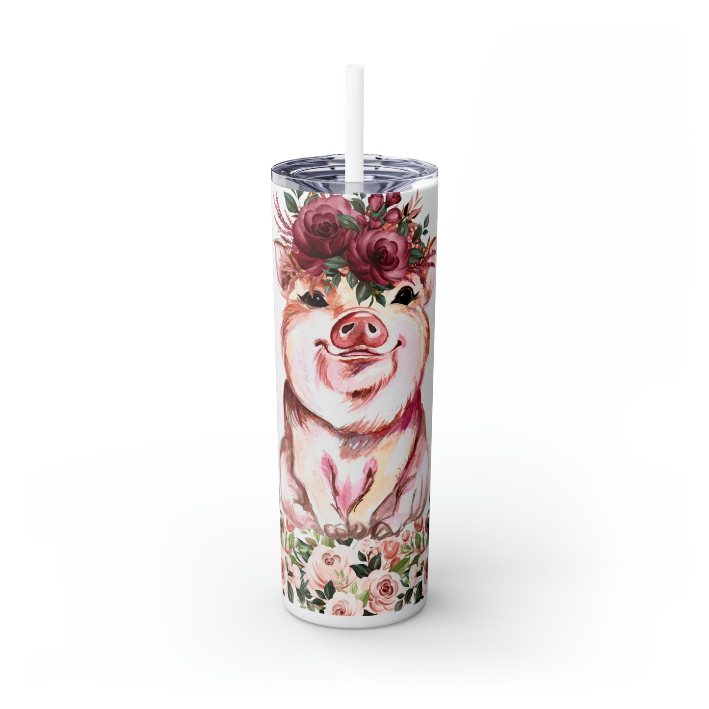 Skinny Tumbler with Straw, 20oz, Pig