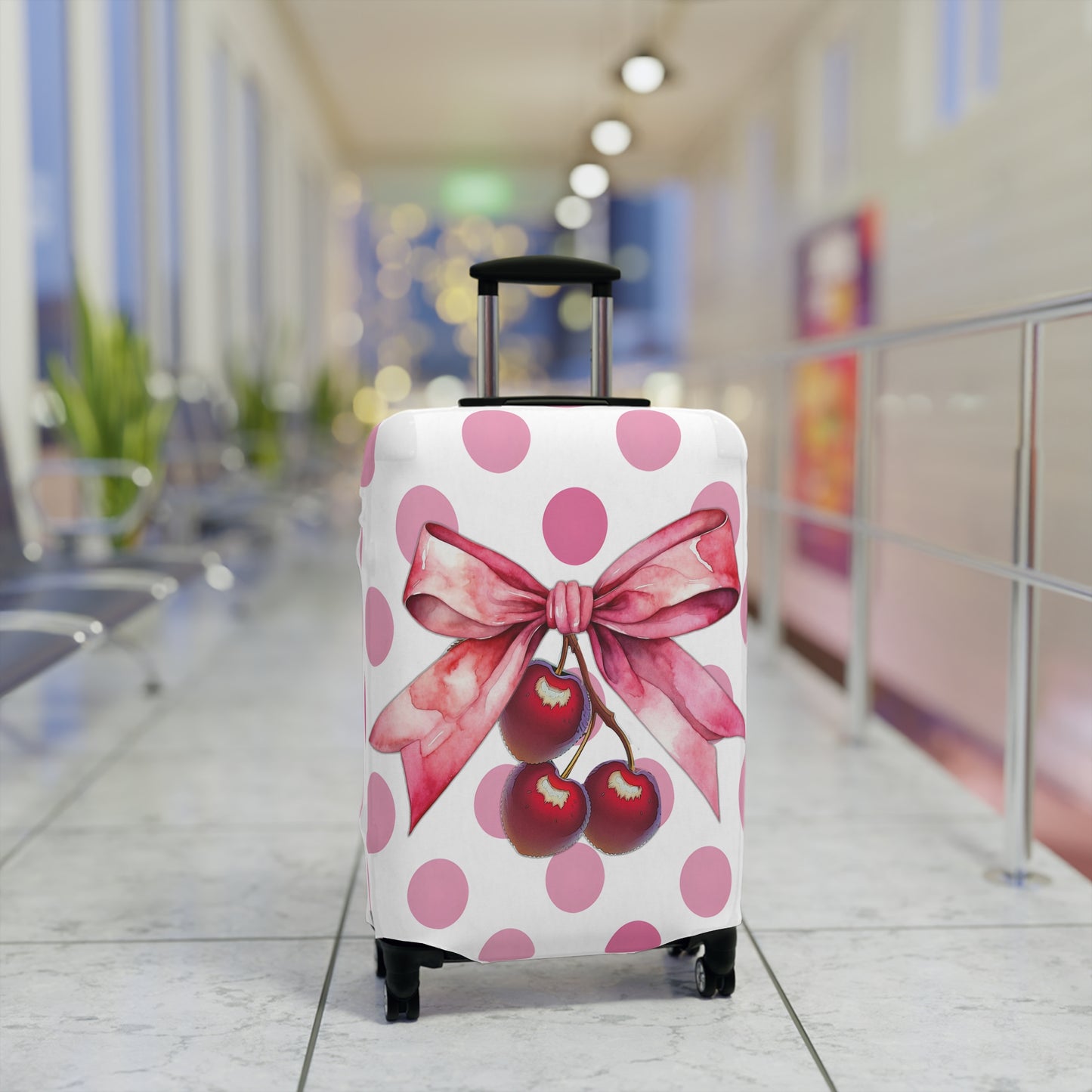 Luggage Cover, Rockabilly, Coquette, Pink Polka Dots, Cherries and Ribbon, awd-2502