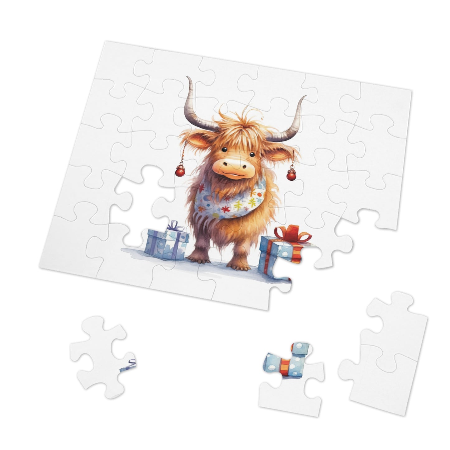 Puzzle, Christmas Highland Cow, Personalised/Non-Personalised (30, 110, 252, 500,1000-Piece)