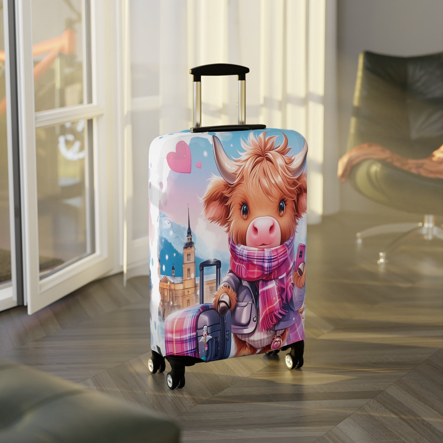 Luggage Cover, Travelling Highland Cow, awd-3023