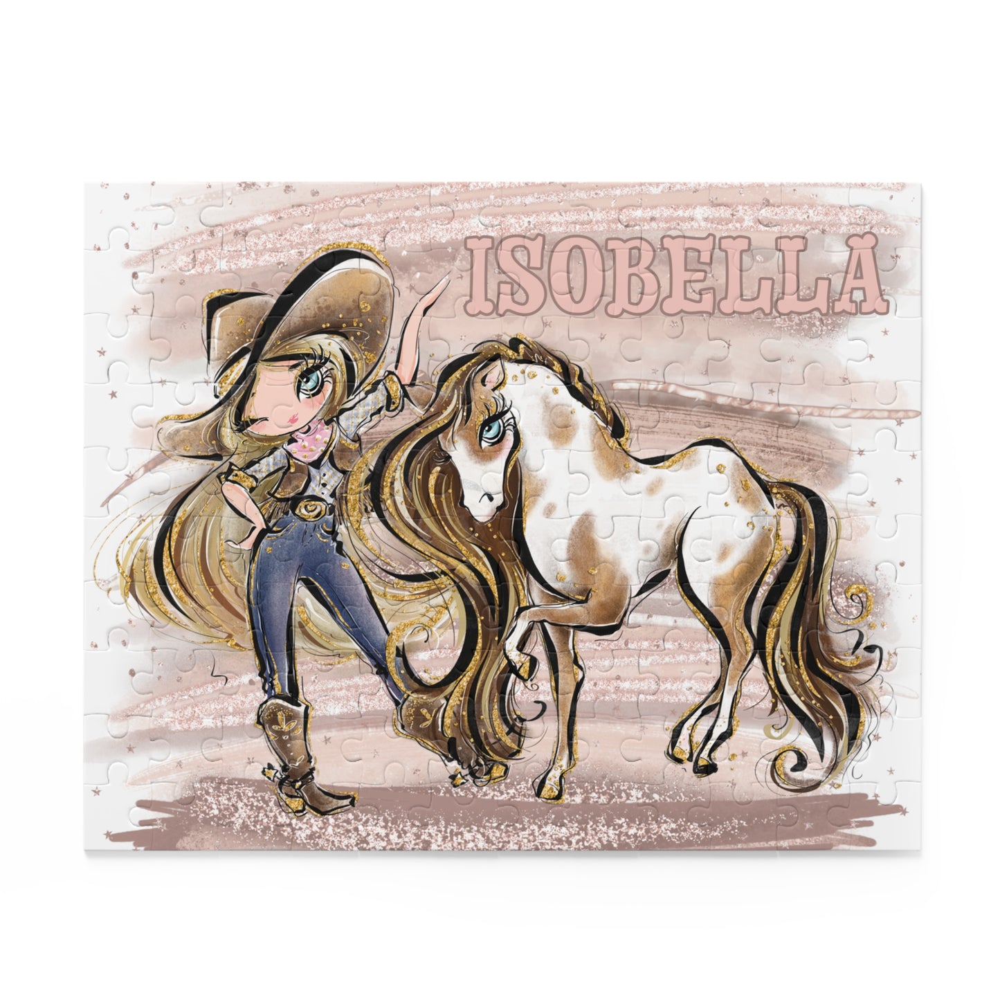 Puzzle, Howdy, Cowgirl and Horse, Blonde Hair, Blue Eyes, Personalised/Non-Personalised, (120, 252, 500-Piece)