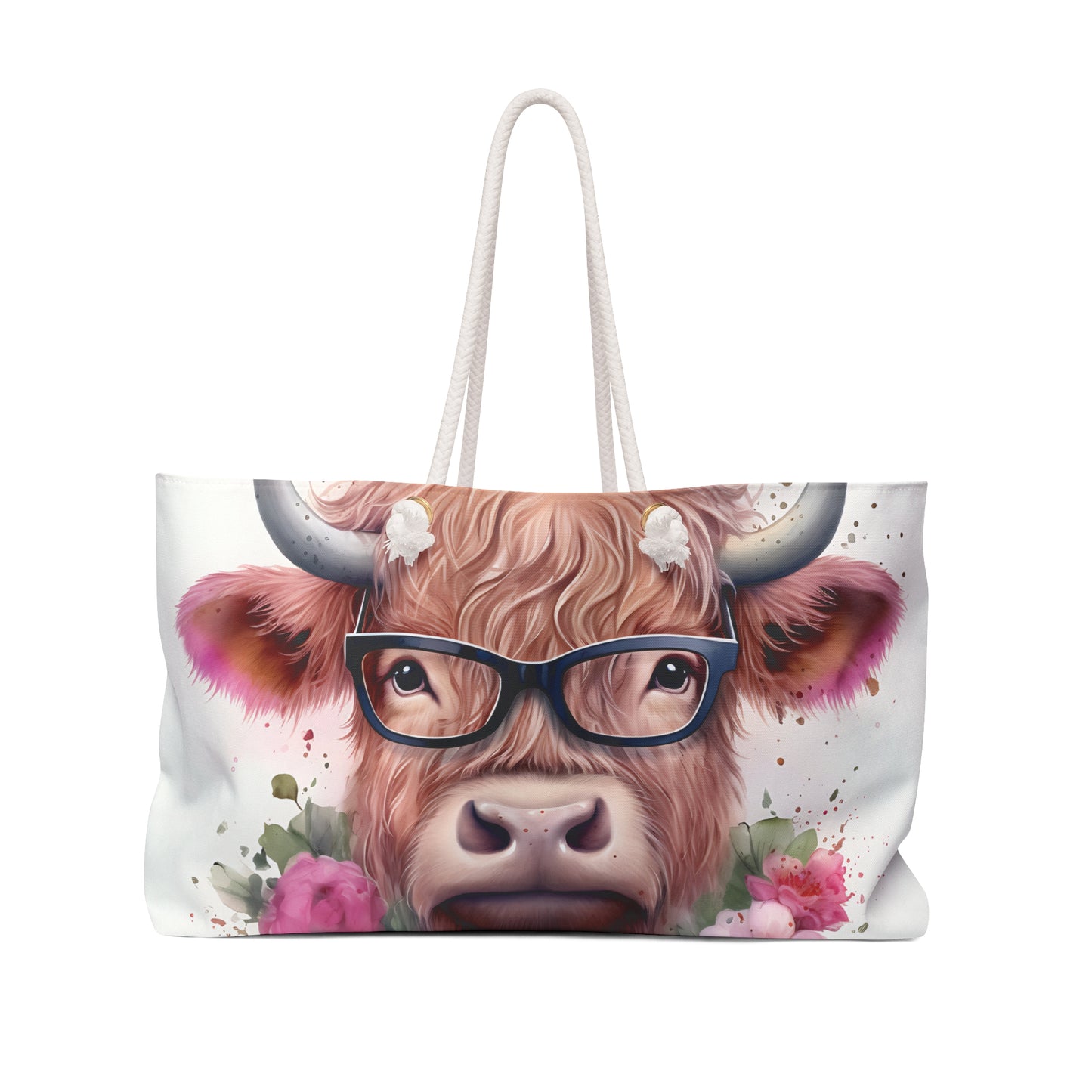 Personalised/Non-Personalised Weekender Bag, Highland Cow, Large Weekender Bag, Beach Bag, Book Bag