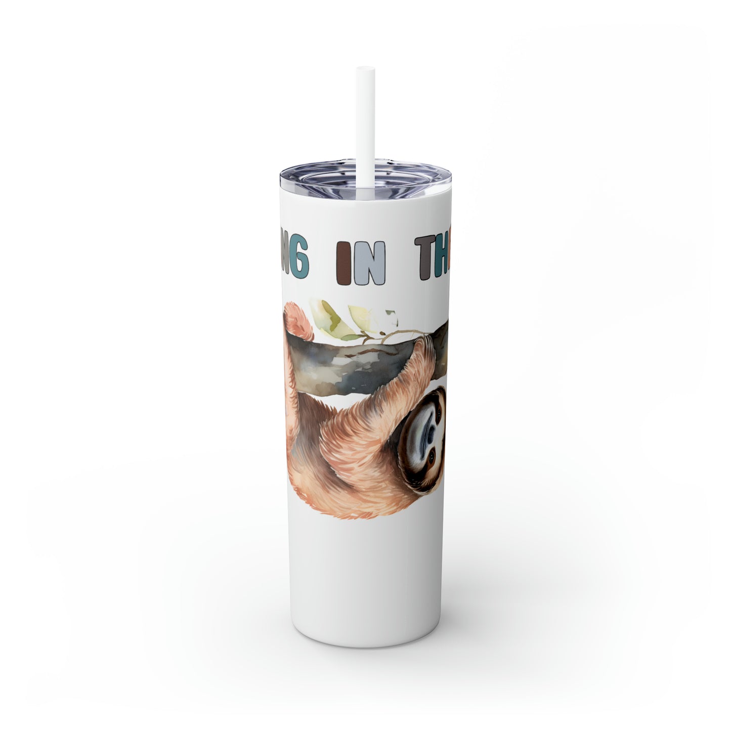 Skinny Tumbler with Straw, 20oz, Sloth, Hang In There