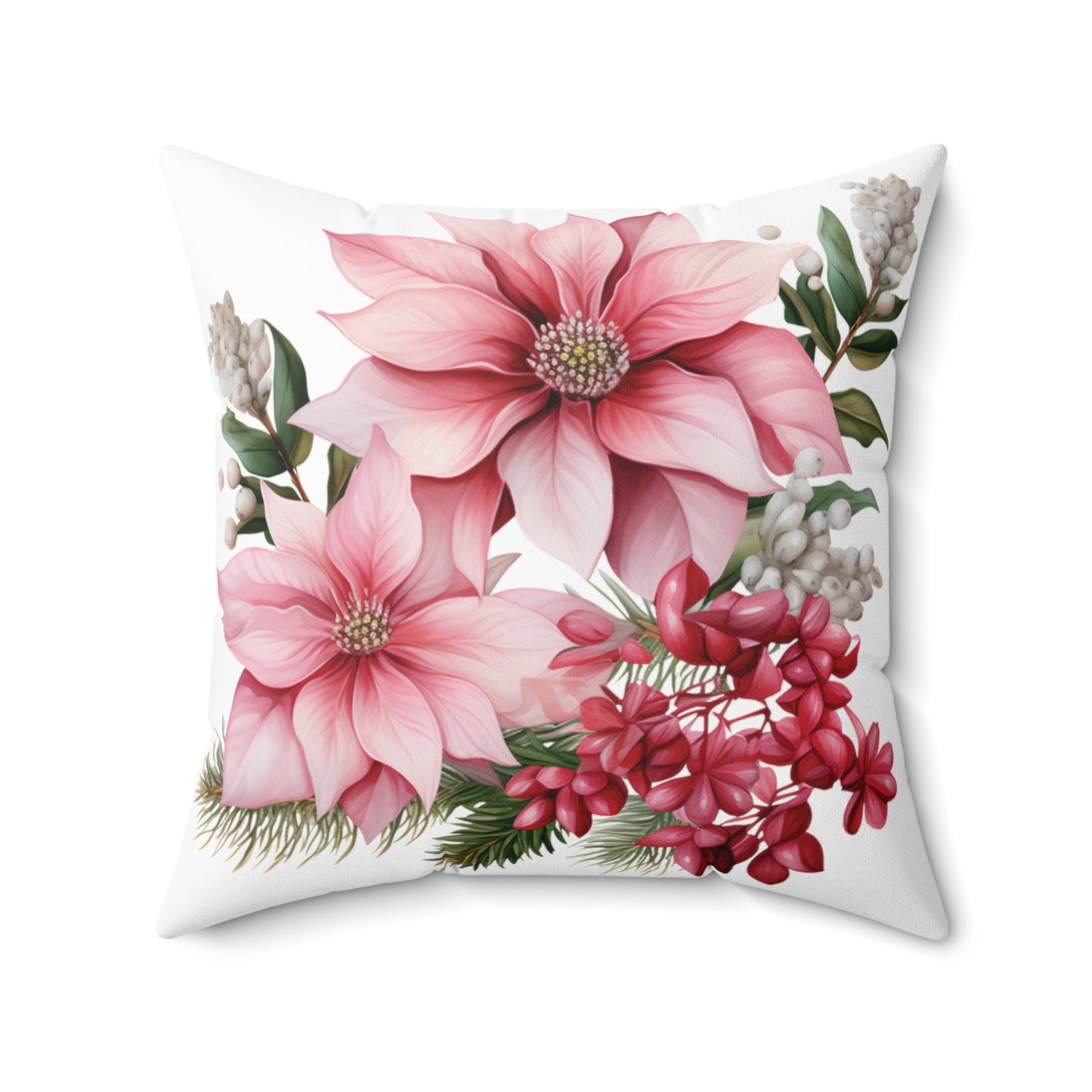 Polyester Square Cushion, Pink Poinsettia