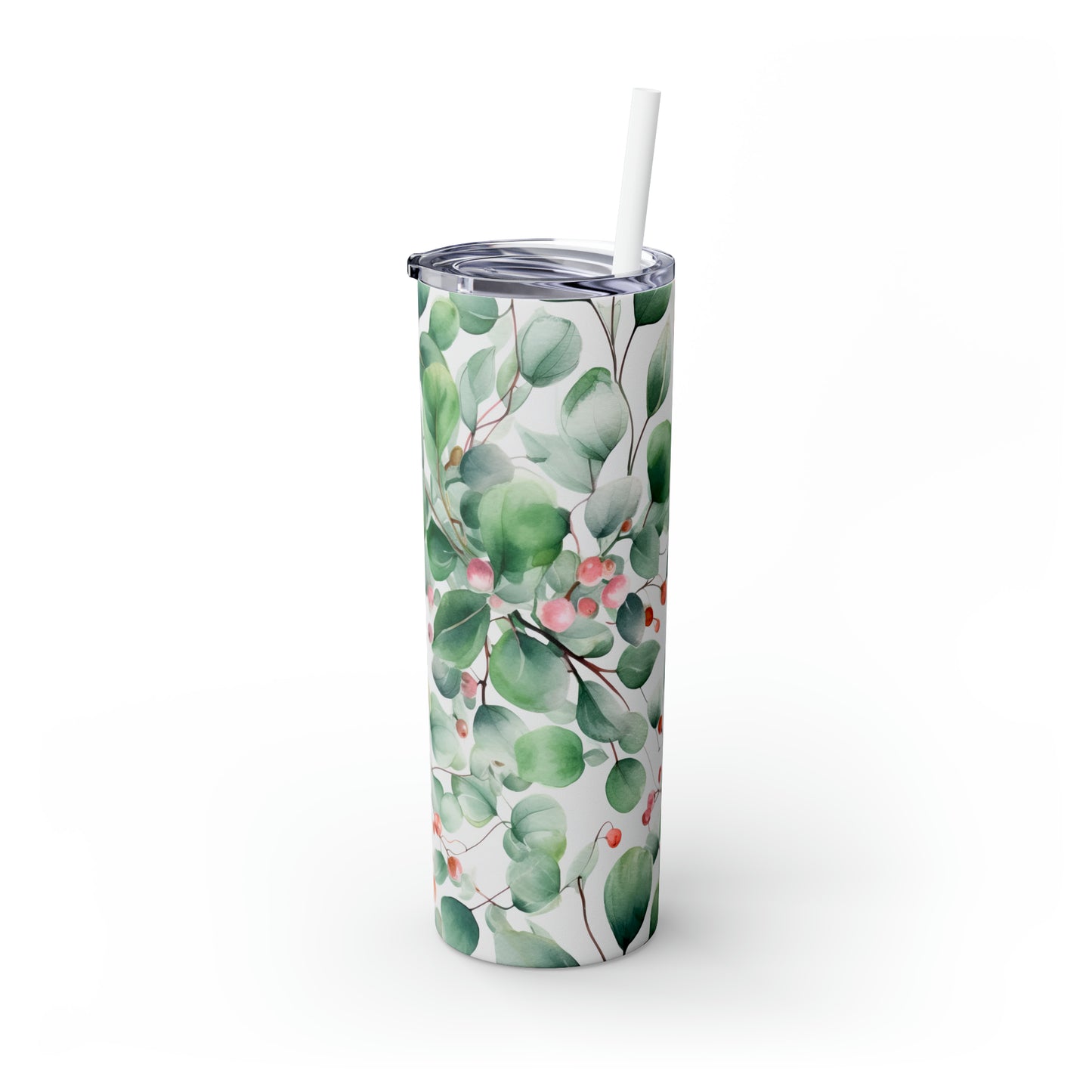 Skinny Tumbler with Straw, 20oz, Eucalyptus Leaves, awd-325