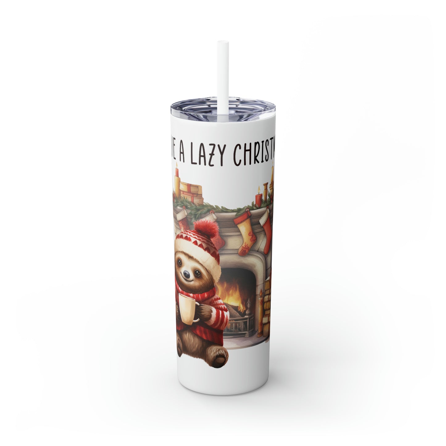 Skinny Tumbler with Straw, 20oz, Christmas, Sloth, awd-815