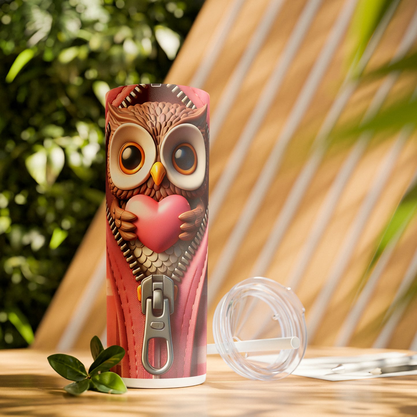 Skinny Tumbler with Straw, 20oz, Owl, Valentines Day