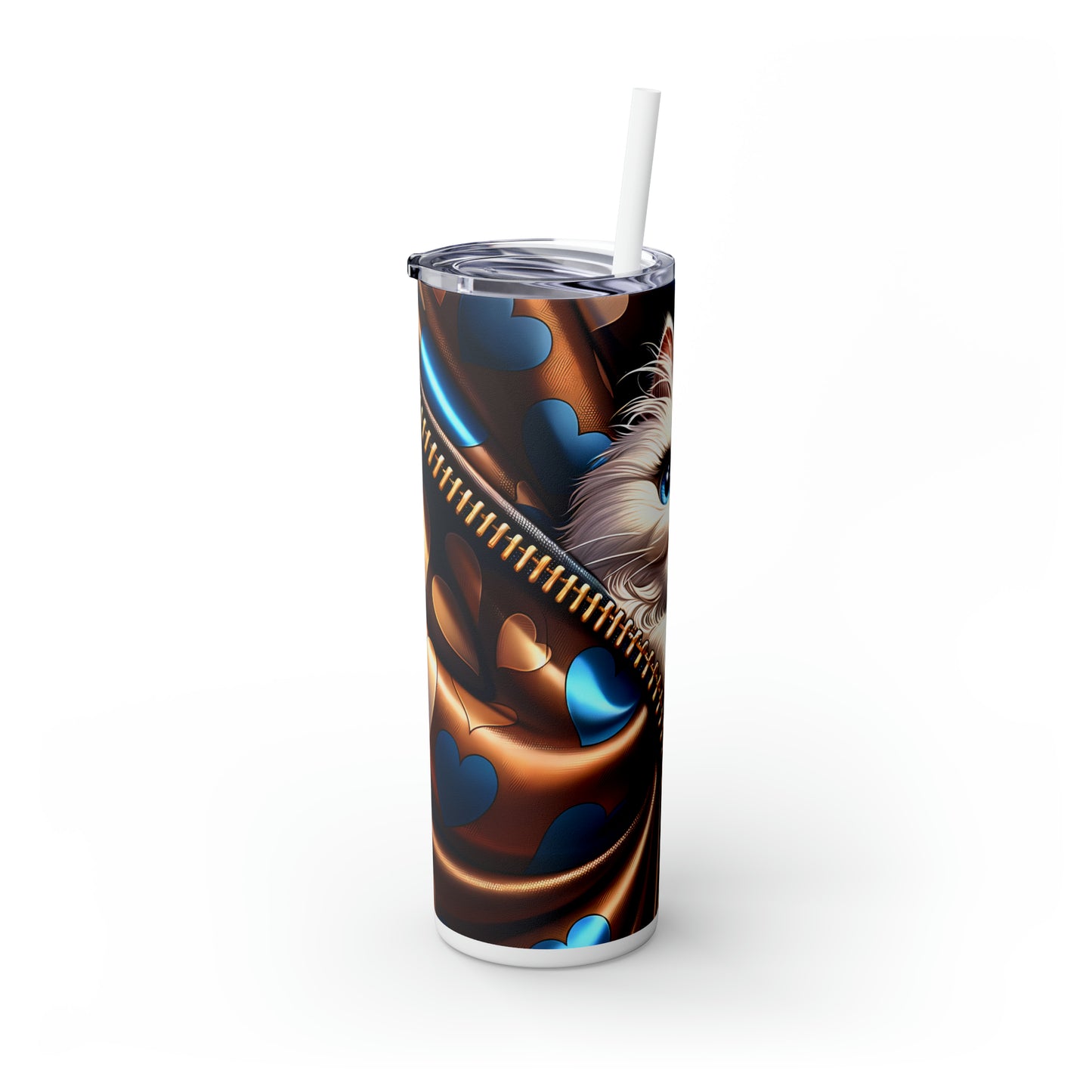 Skinny Tumbler with Straw, 20oz, Cat, Valentines Day, awd-932