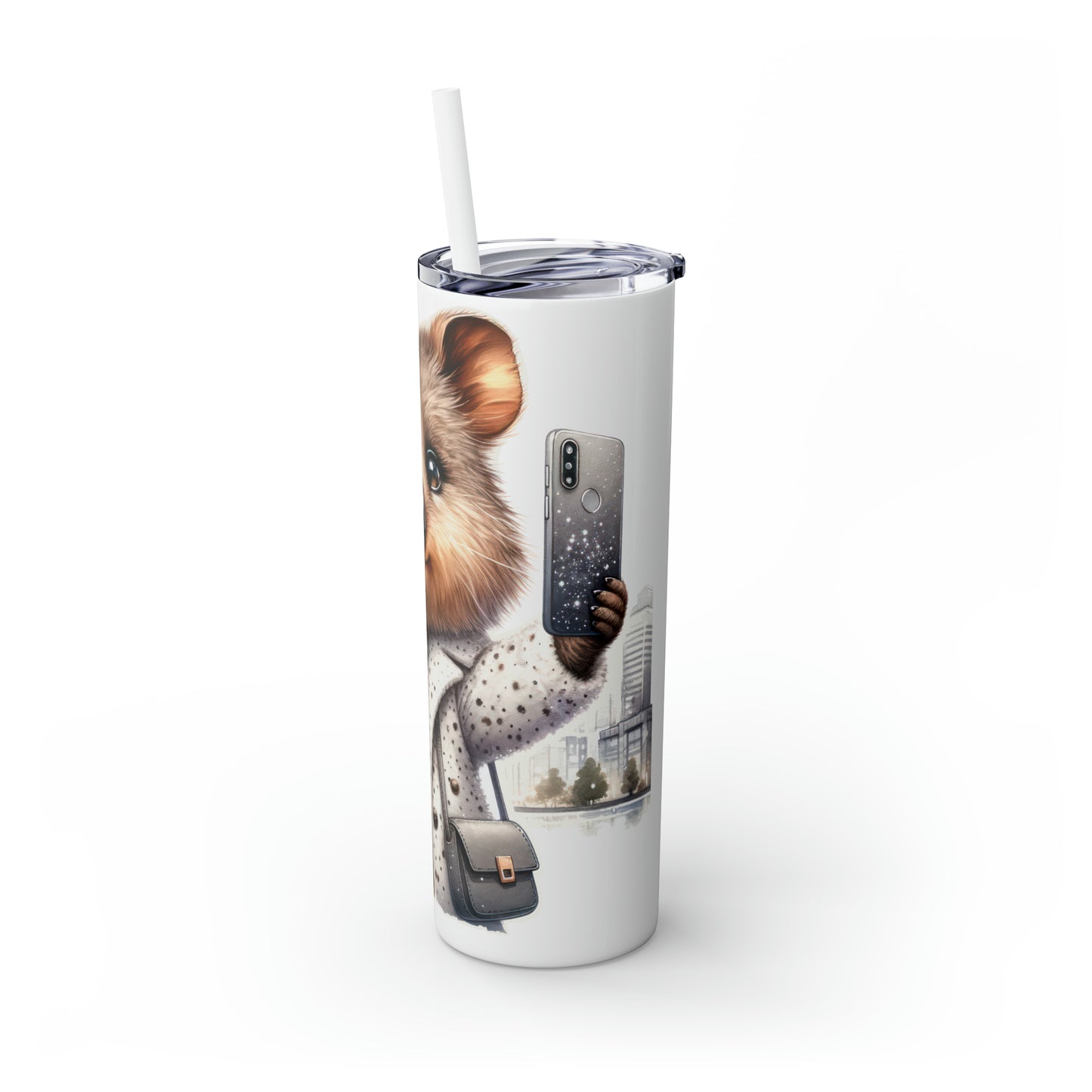 Skinny Tumbler with Straw, 20oz, Australian Animal, Quokka, Traveling, Taking Selfie, awd-1331