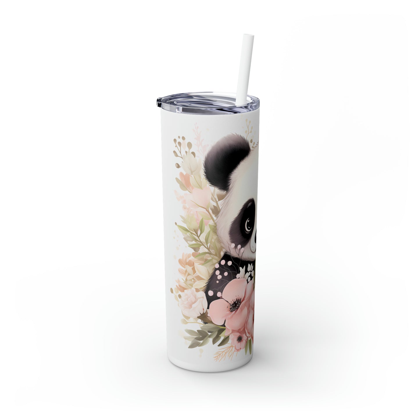 Skinny Tumbler with Straw, 20oz, Panda