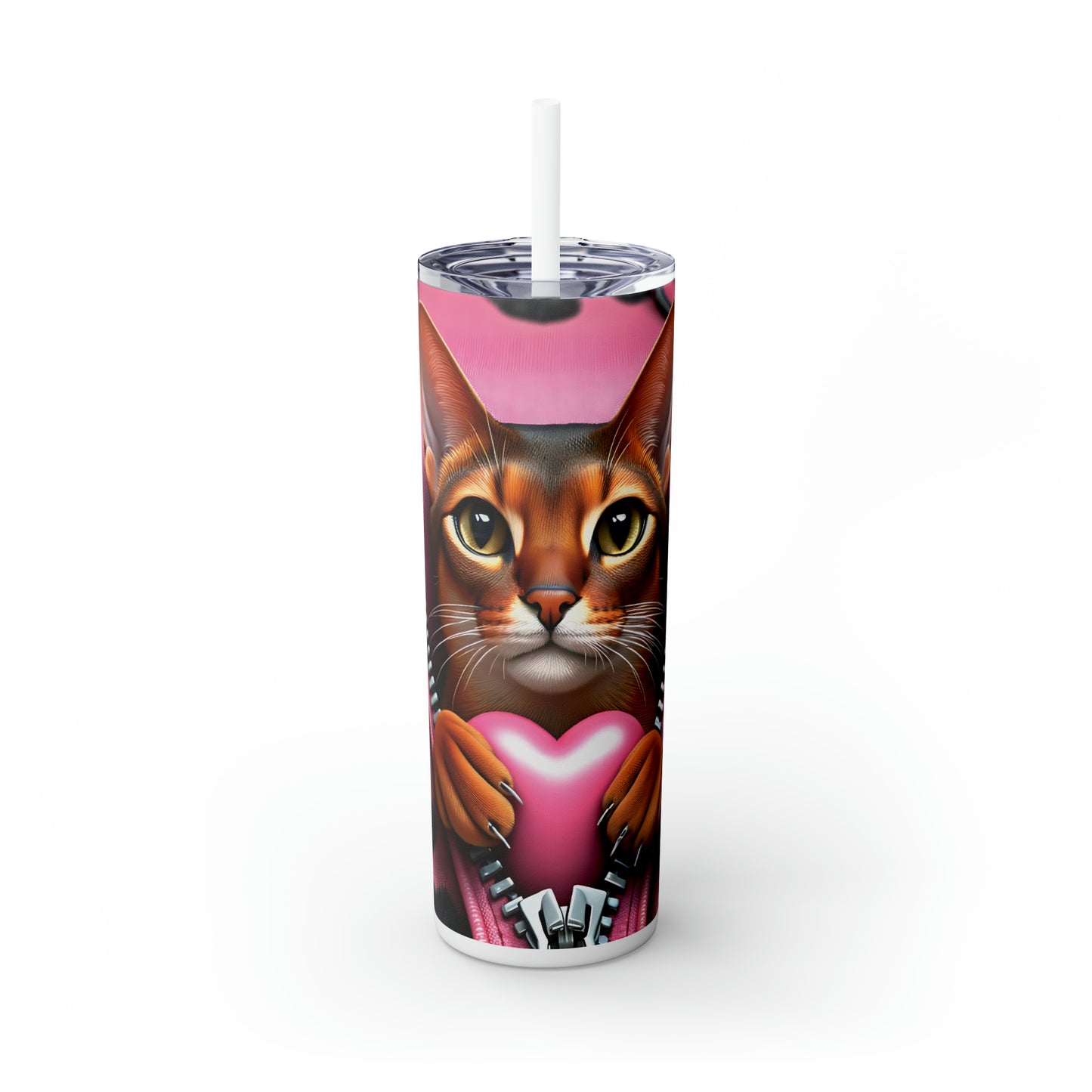 Skinny Tumbler with Straw, 20oz, Cat, Valentines Day, awd-742