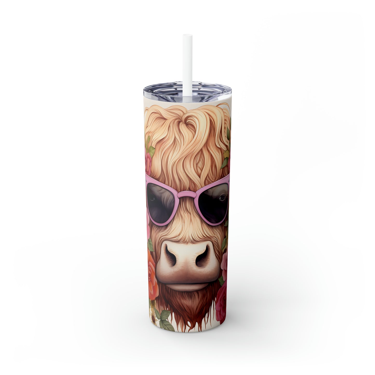 Skinny Tumbler with Straw, 20oz Highlander Cow