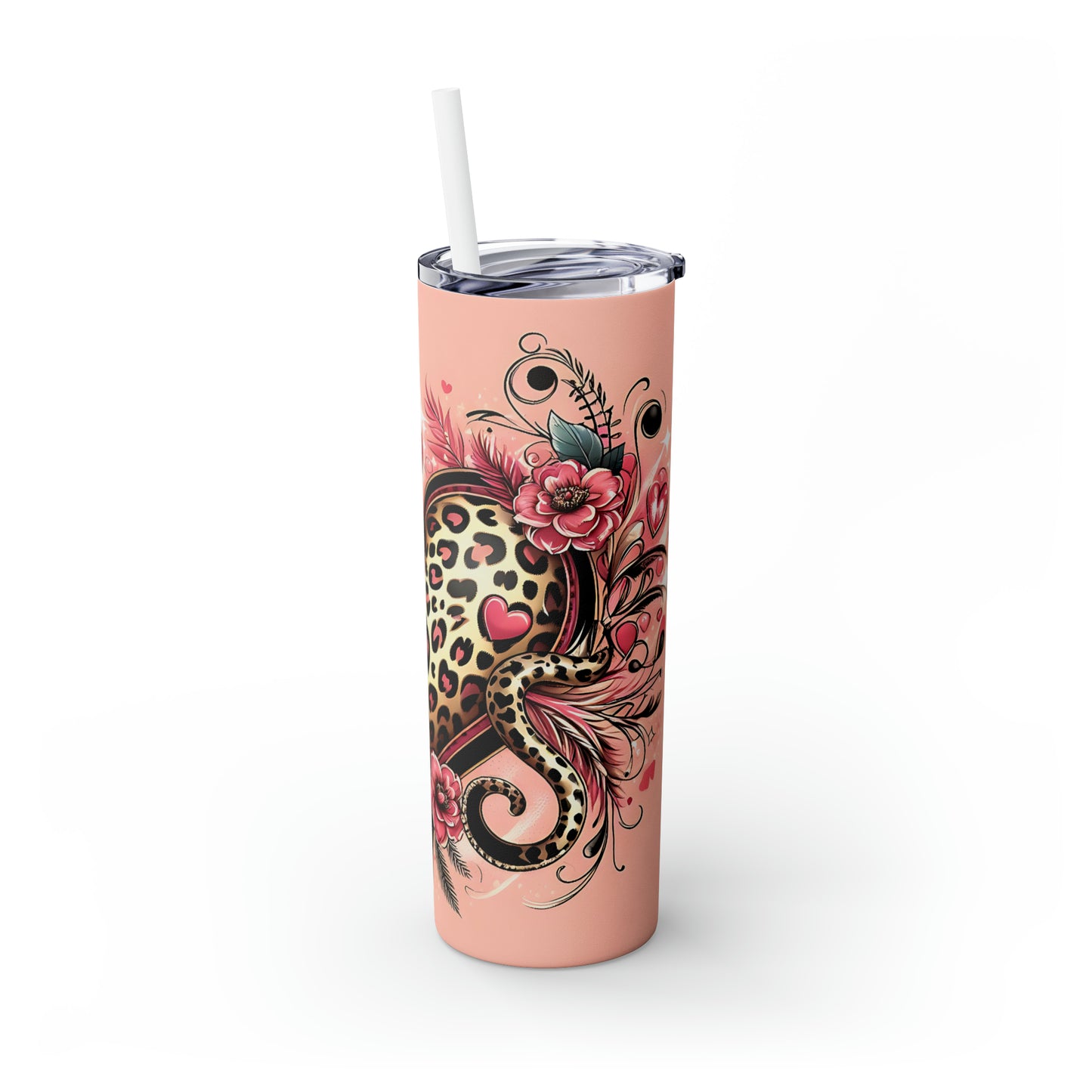 Skinny Tumbler with Straw, 20oz, Floral Heart, awd-429