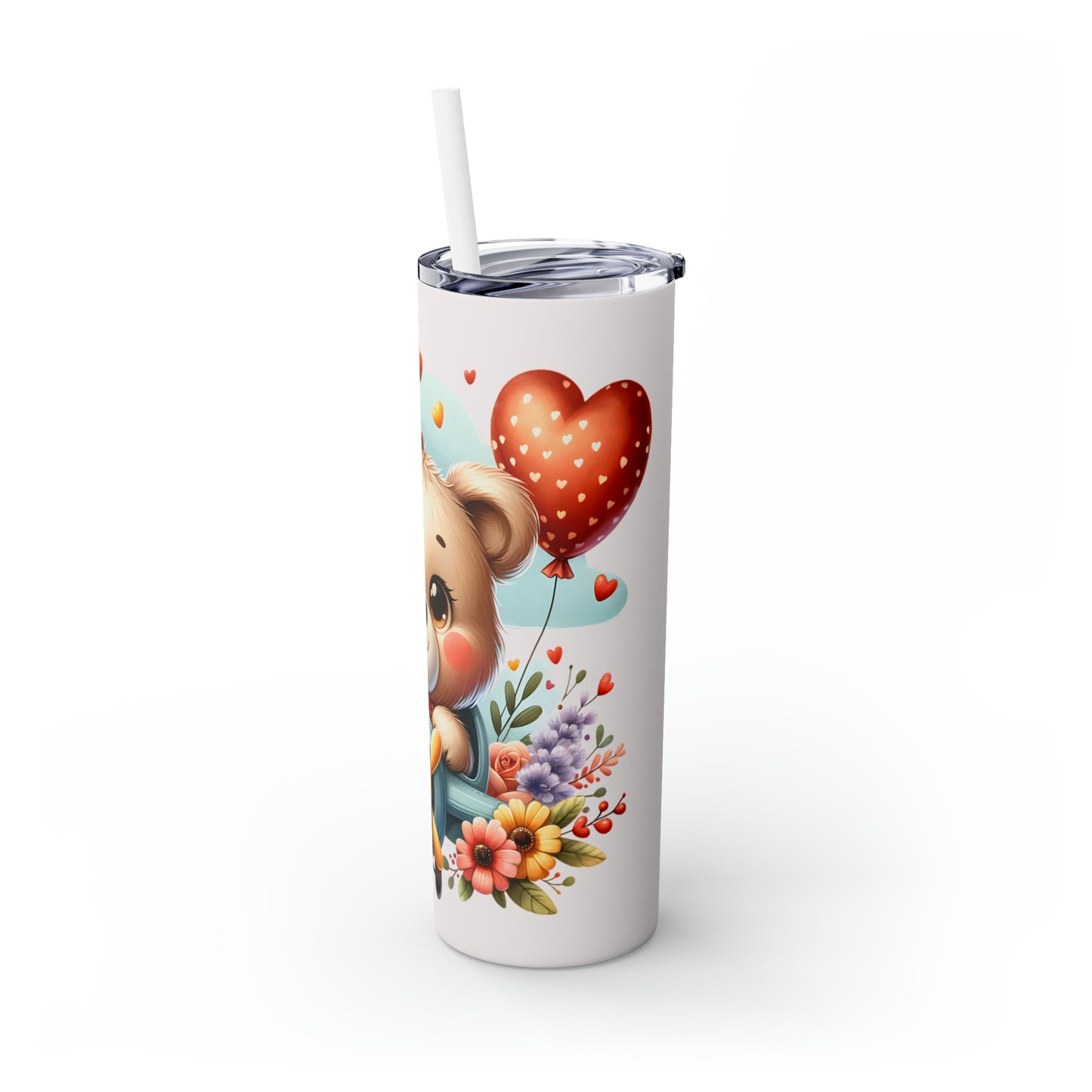 Skinny Tumbler with Straw, 20oz Bear flying Plane