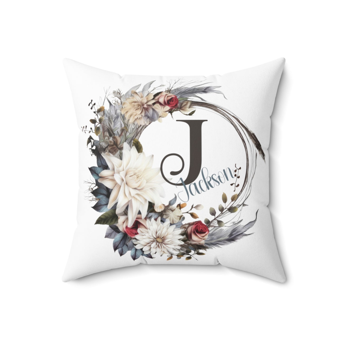 Personalised Floral Wreath Cushion, Polyester Square Cushion, Christmas cushion