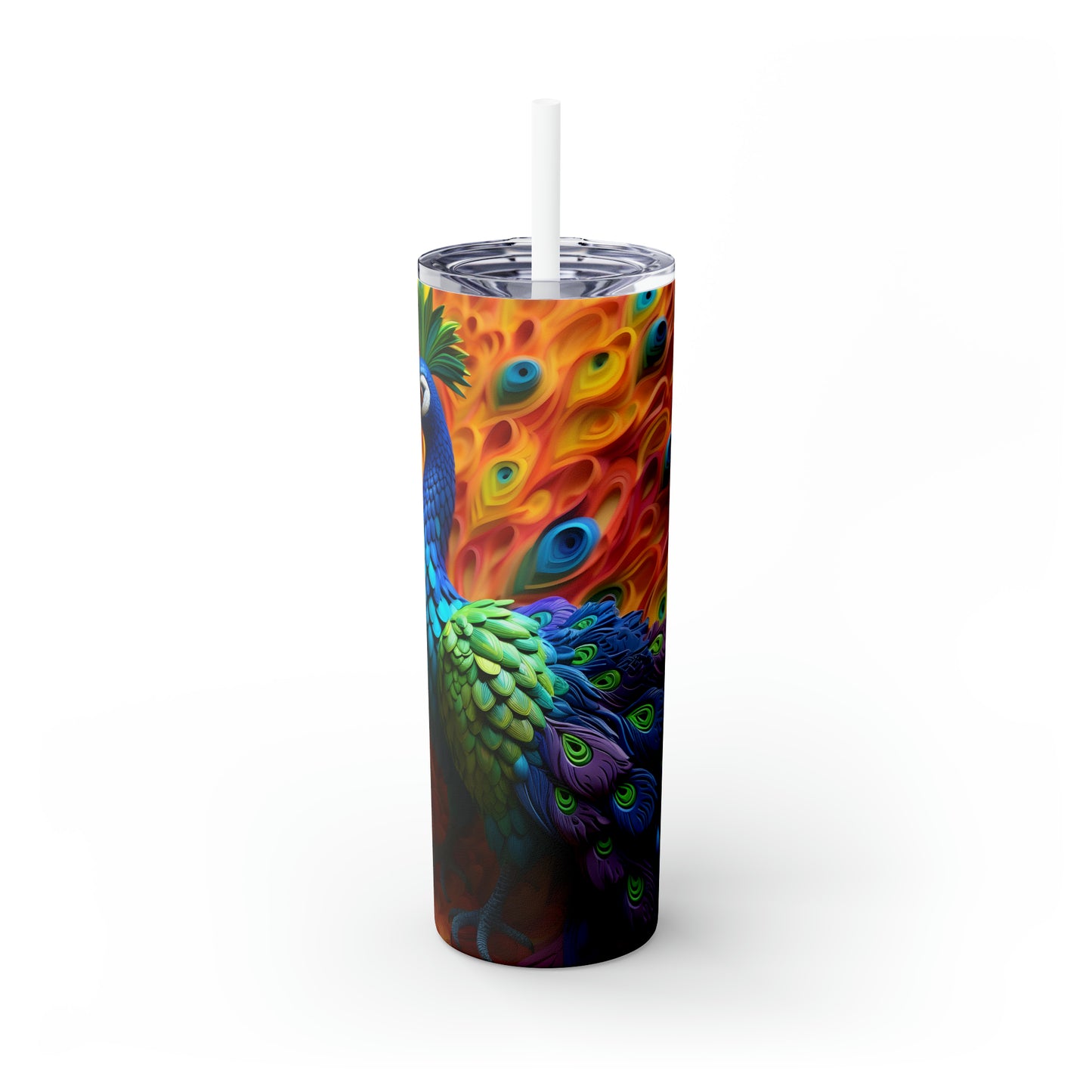 Skinny Tumbler with Straw, 20oz, Peacock