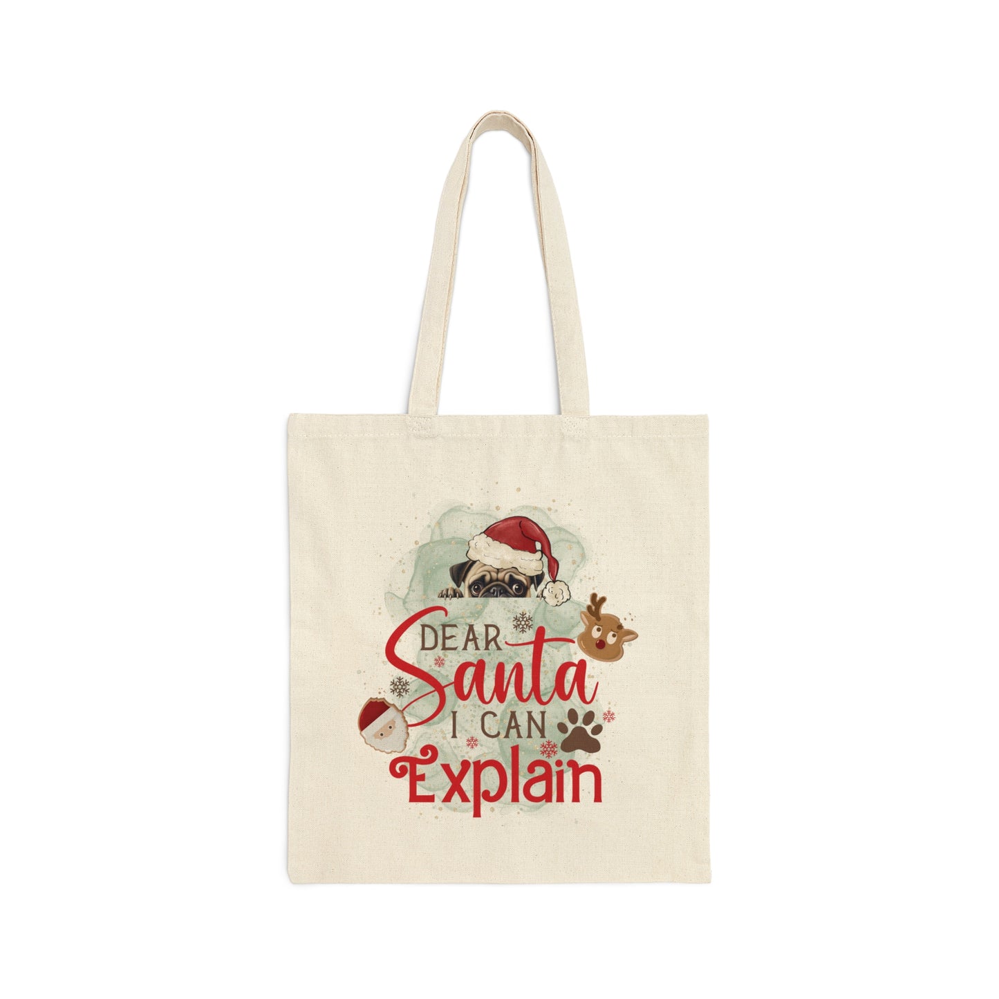 Cotton Canvas Tote Bag, Dog Paws Bag, Dear Santa Bag, Dear Santa Tote, Christmas Bag, Dog Christmas Tote Bag