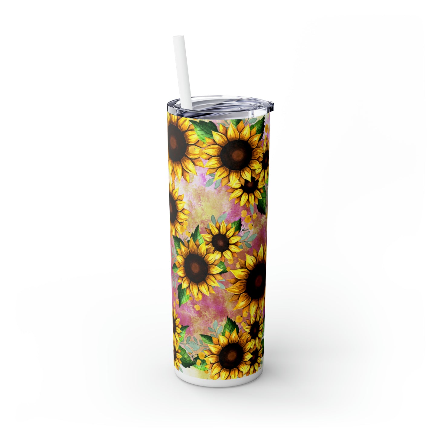 Skinny Tumbler with Straw, 20oz, Sunflowers