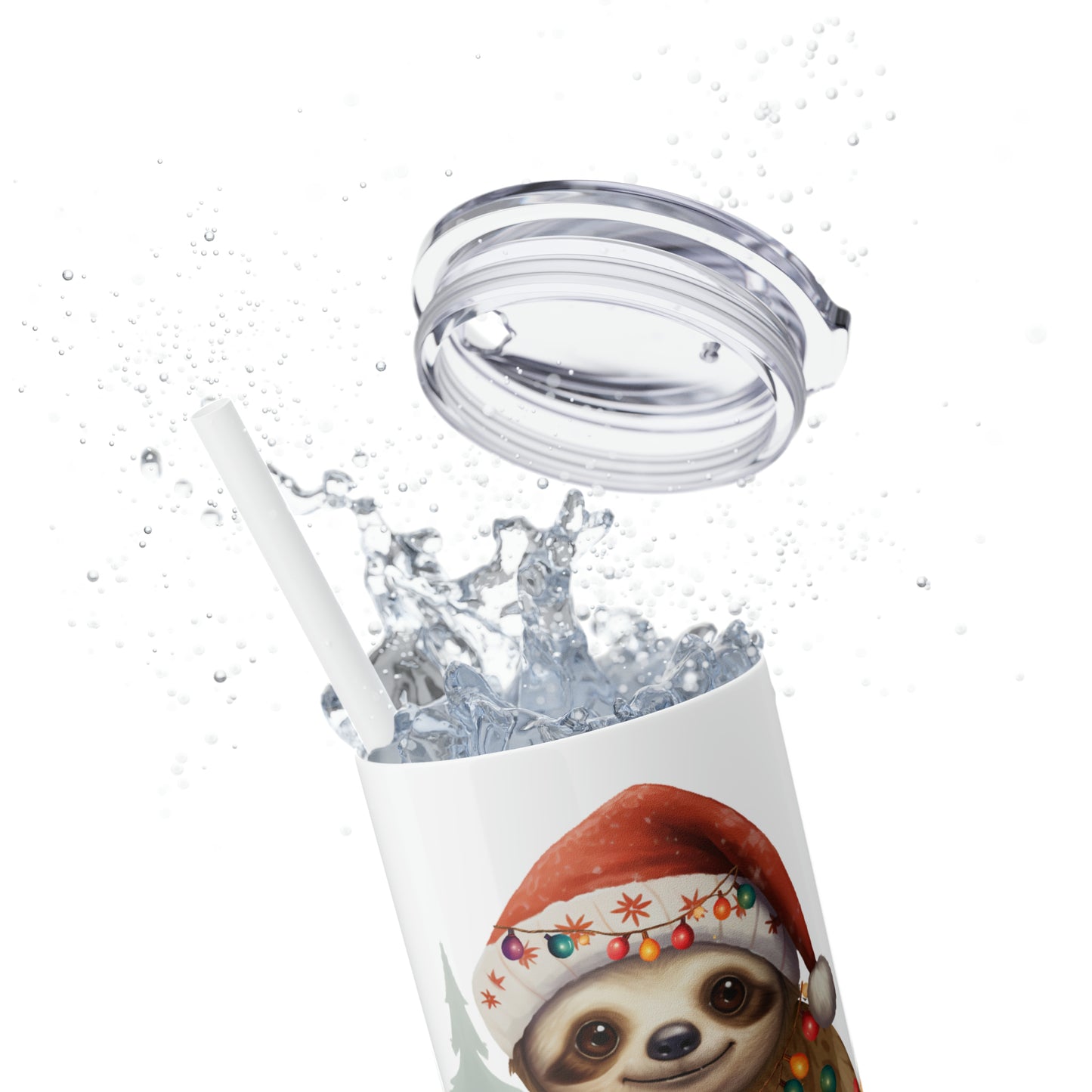 Skinny Tumbler with Straw, 20oz, Christmas, Sloth, awd-810