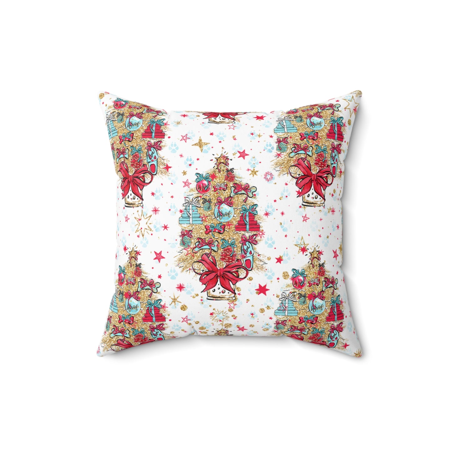 Spun Polyester Square Pillow, Doggie Christmas Tree Cushion