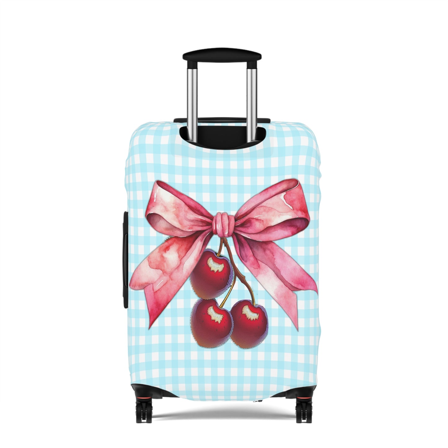 Luggage Cover, Rockabilly, Coquette, Pastel Blue Gingham, Cherries and Ribbon, awd-2513