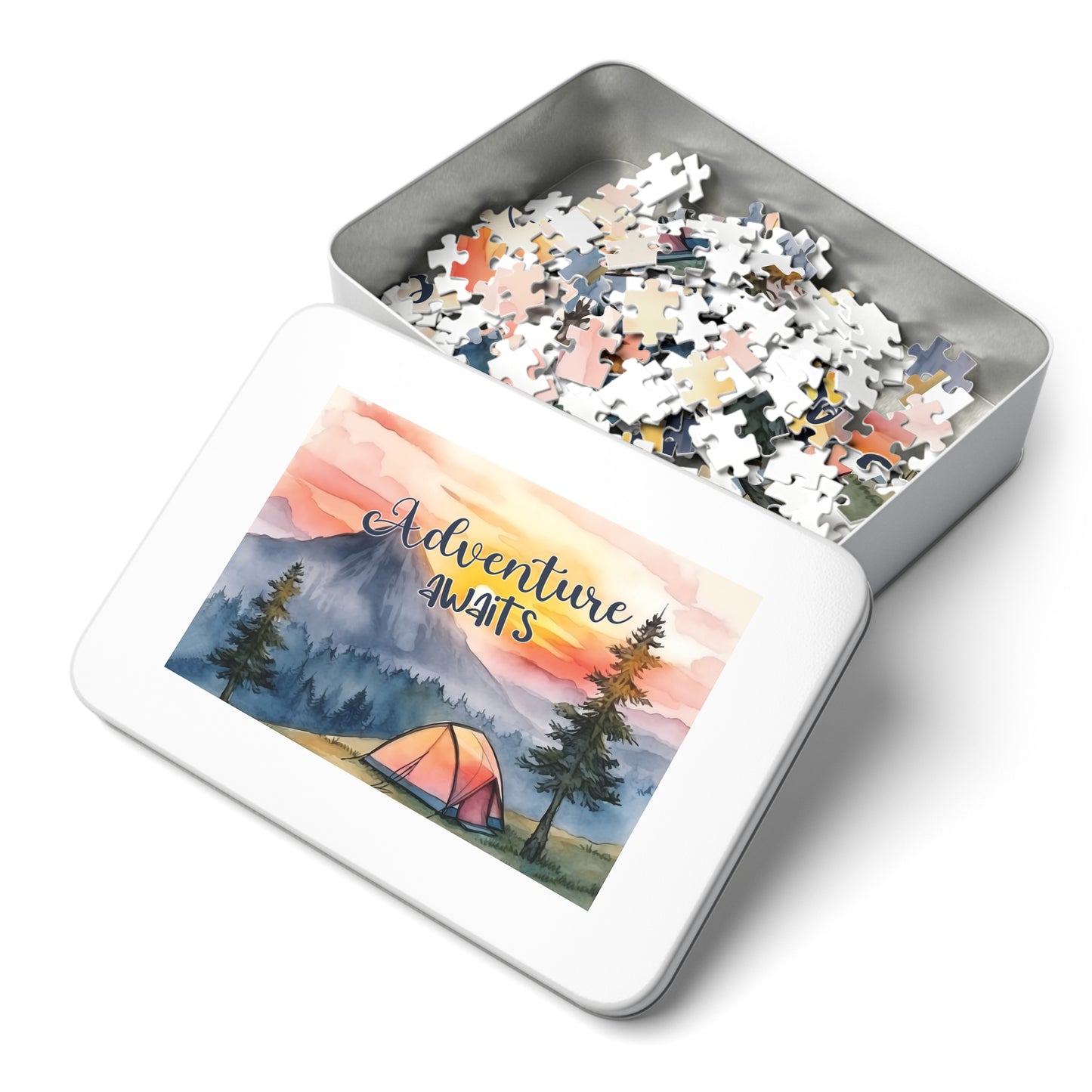 Jigsaw Puzzle, Camping, Adventure Awaits, Personalised/Non-Personalised (30, 110, 252, 500,1000-Piece)