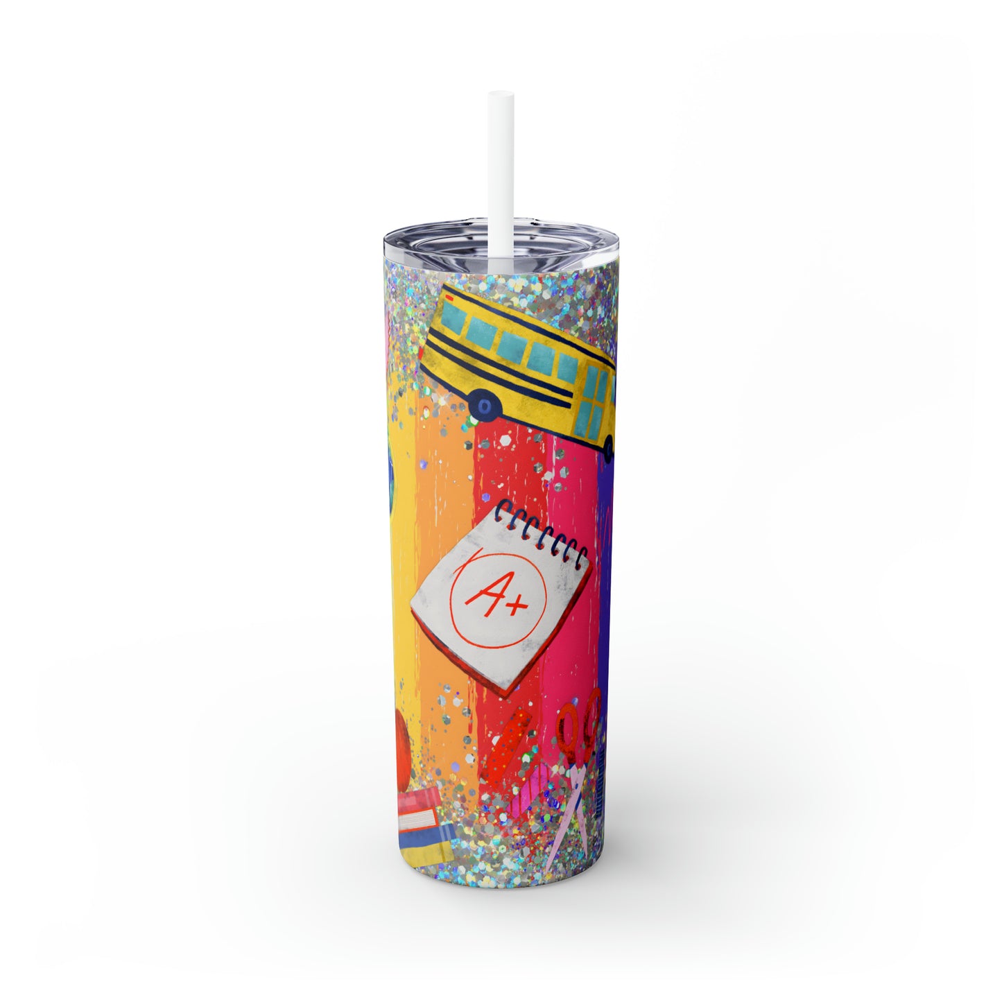 Skinny Tumbler with Straw, 20oz, School, Teacher