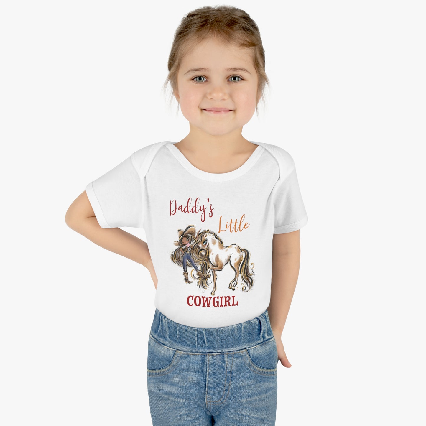 Infant Baby Rib Bodysuit, Daddy's Little Cowgirl baby Bodysuit, Cowboy Boots, Girl and Horse