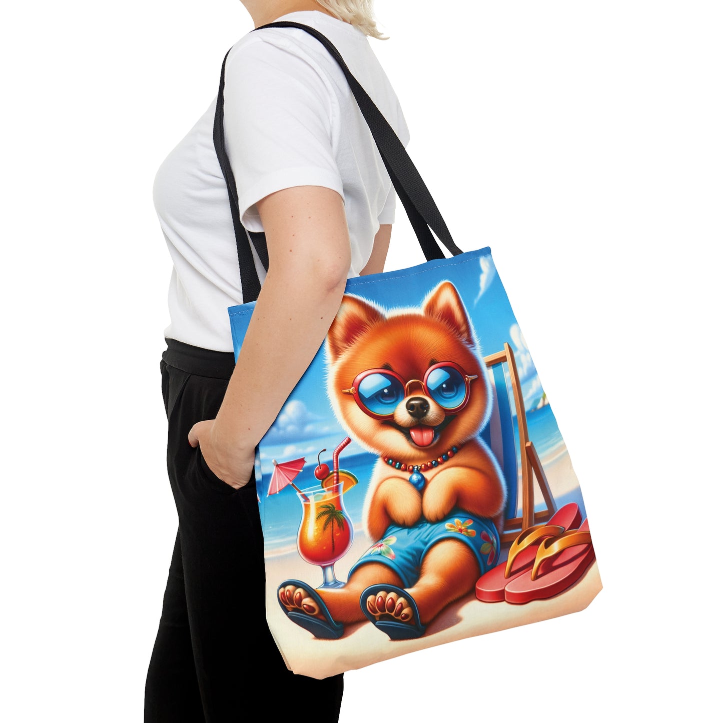 Tote Bag, Dog on Beach, Pomeranian in shorts, Tote bag, awd-1232