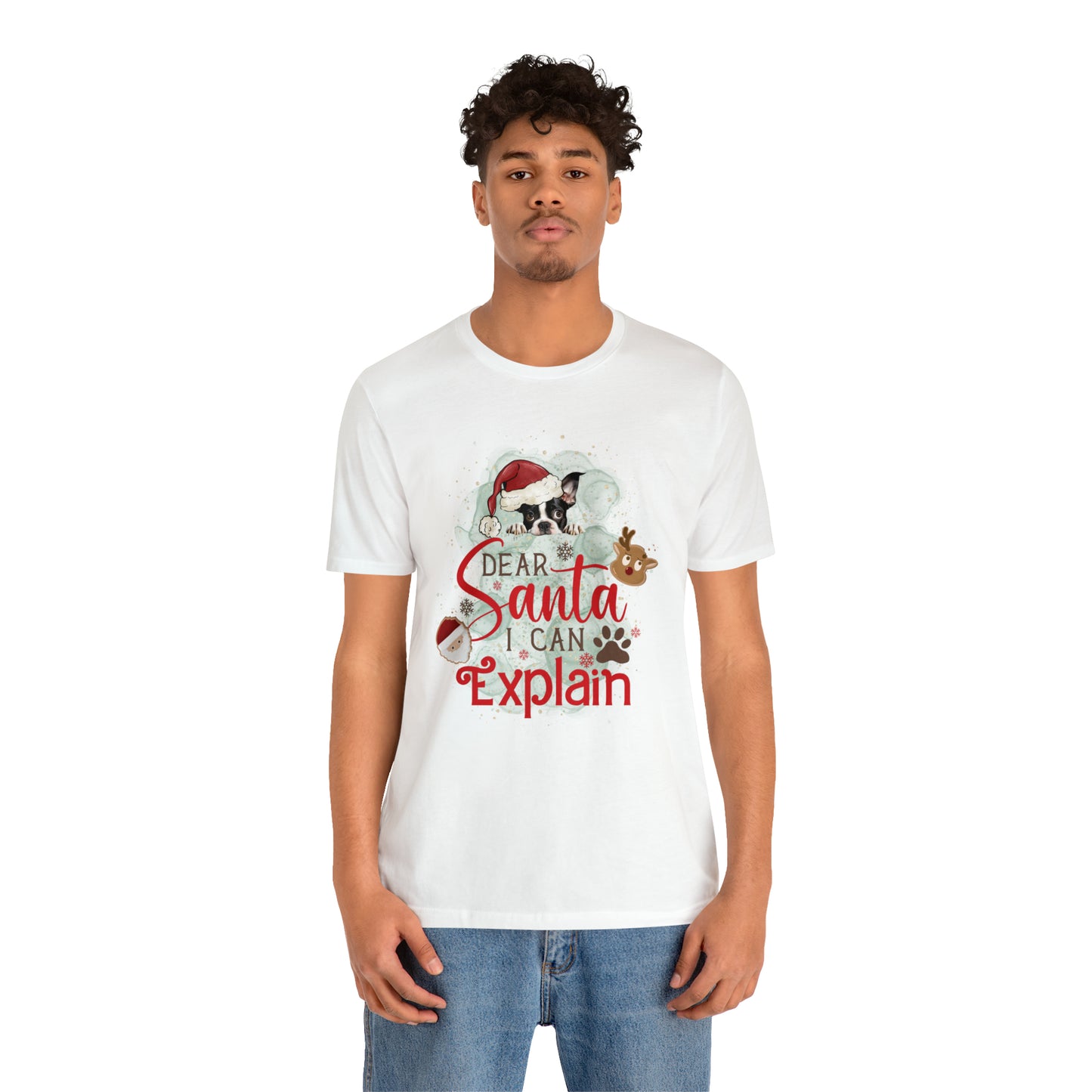 Unisex Jersey Short Sleeve Tee, Dog Paws, Dear Santa I Can Explain, Dear Santa Tee, Christmas Tee, Super Soft 9 Sizes