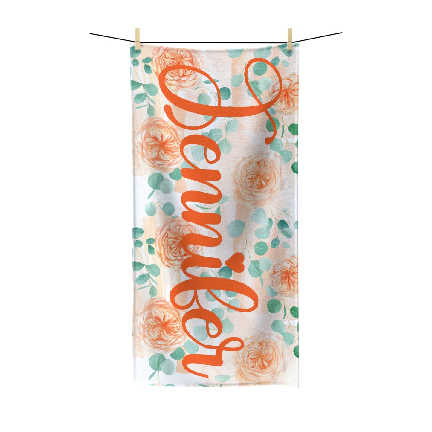 Personalised Beach Towel, Rose and Eucalyptus, Polycotton Towel