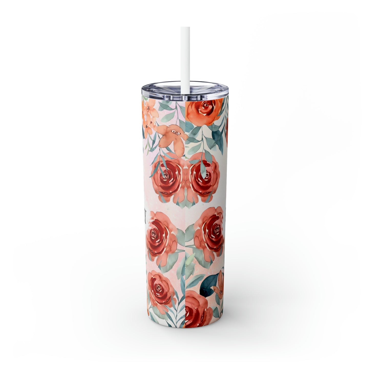 Skinny Tumbler with Straw, 20oz, Floral Mum Quote, awd-535