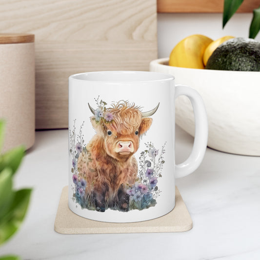 Personalised/Non Personalised Highland Cow, Ceramic Mug 11oz, Highland Cow Mug