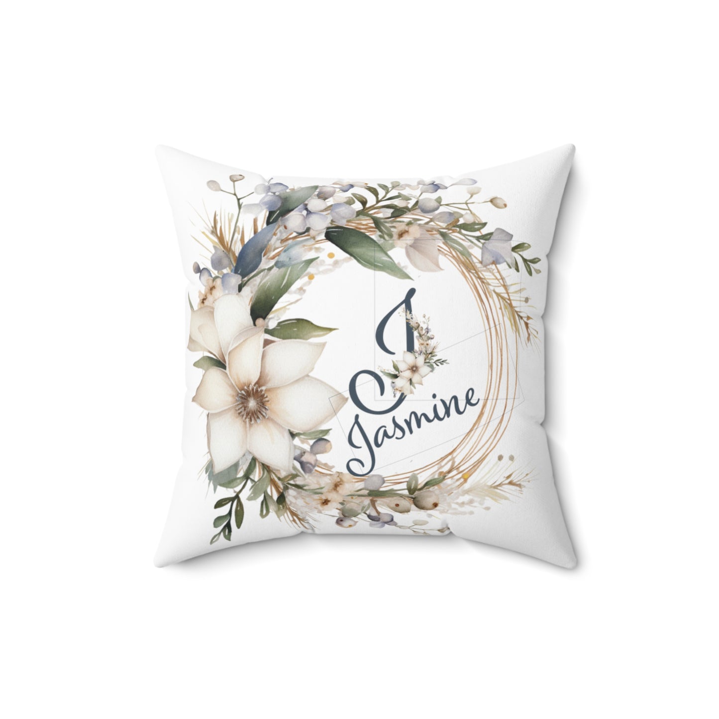 Personalised Polyester Square Cushion, Neutral Floral Wreath