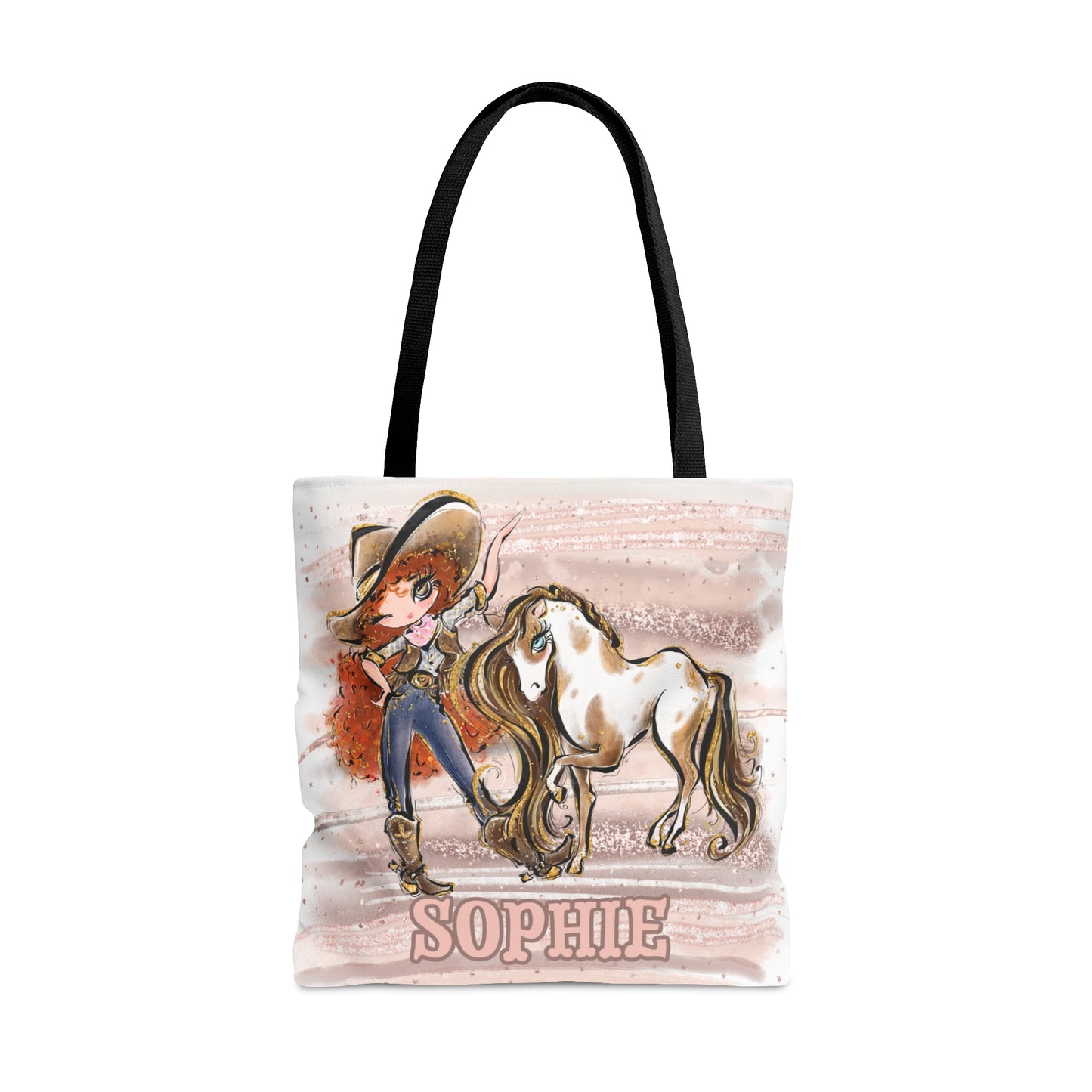 Personalised Tote Bag, Cowgirl & Horse, Red Curly Hair, Brown Eyes, Tote bag