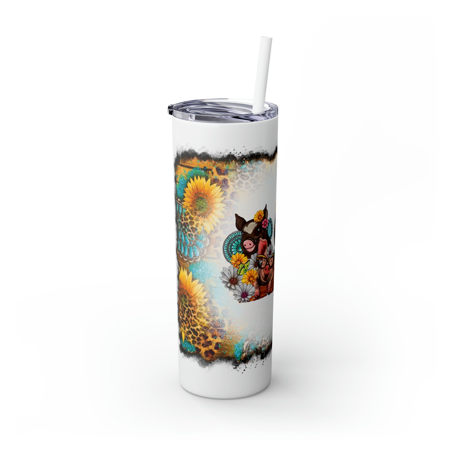 Skinny Tumbler with Straw, 20oz, Sunflowers, Western, Quote, Just A Girl Who Loves Pigs