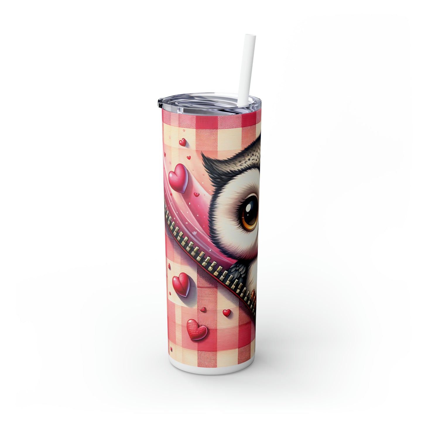 Skinny Tumbler with Straw, 20oz, Owl, Valentines Day