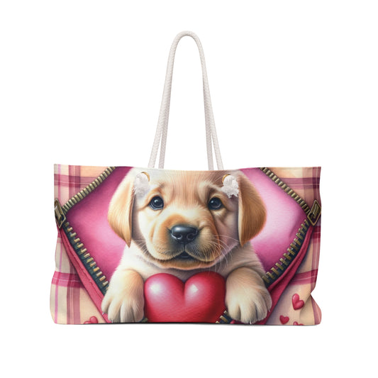 Personalised/Non-Personalised Weekender Bag, Cute Dog, Zipper, Valentines Day, Large Weekender Bag, Beach Bag, Book Bag