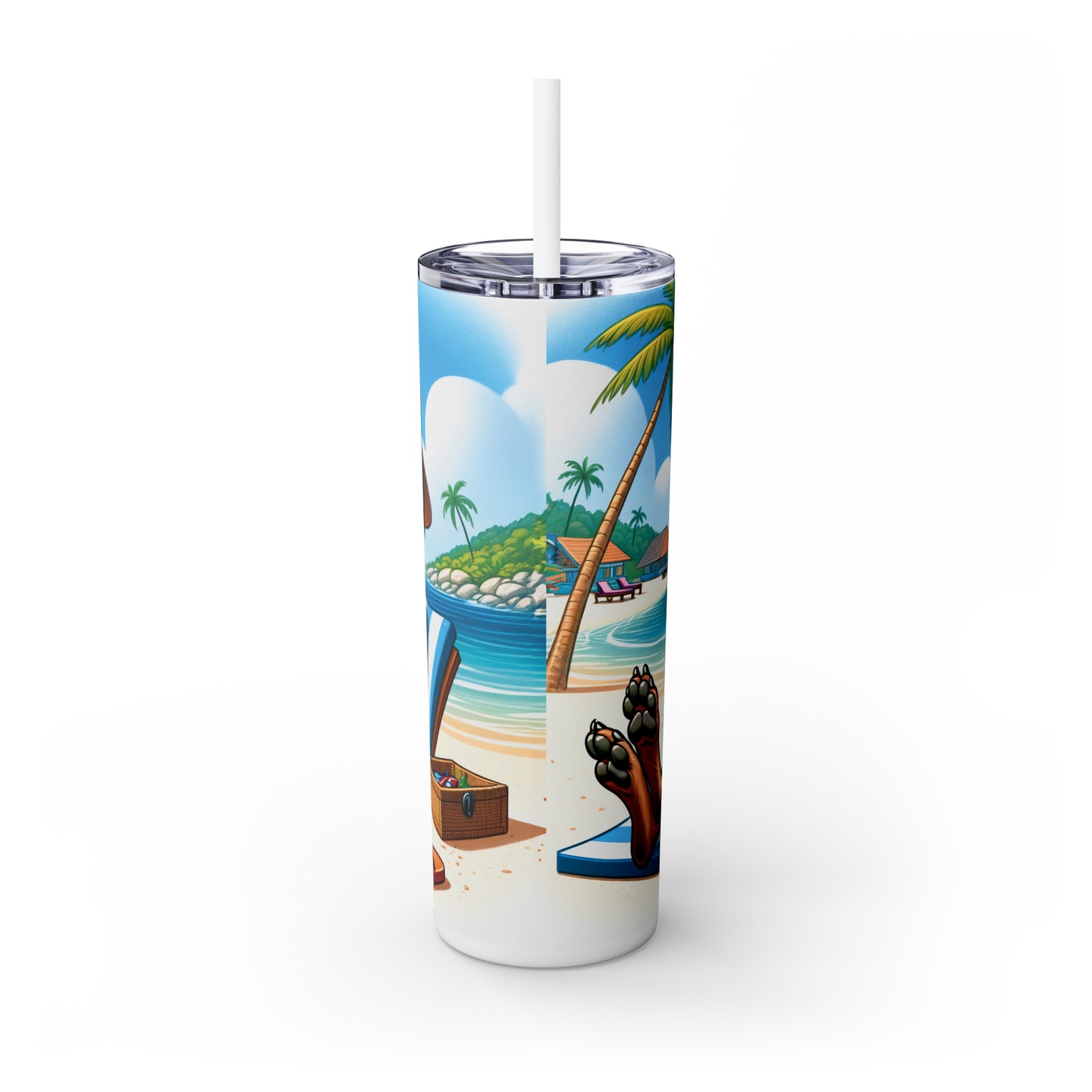 Skinny Tumbler with Straw, 20oz, Dog on Beach, Irish Wolfhound, awd-1217