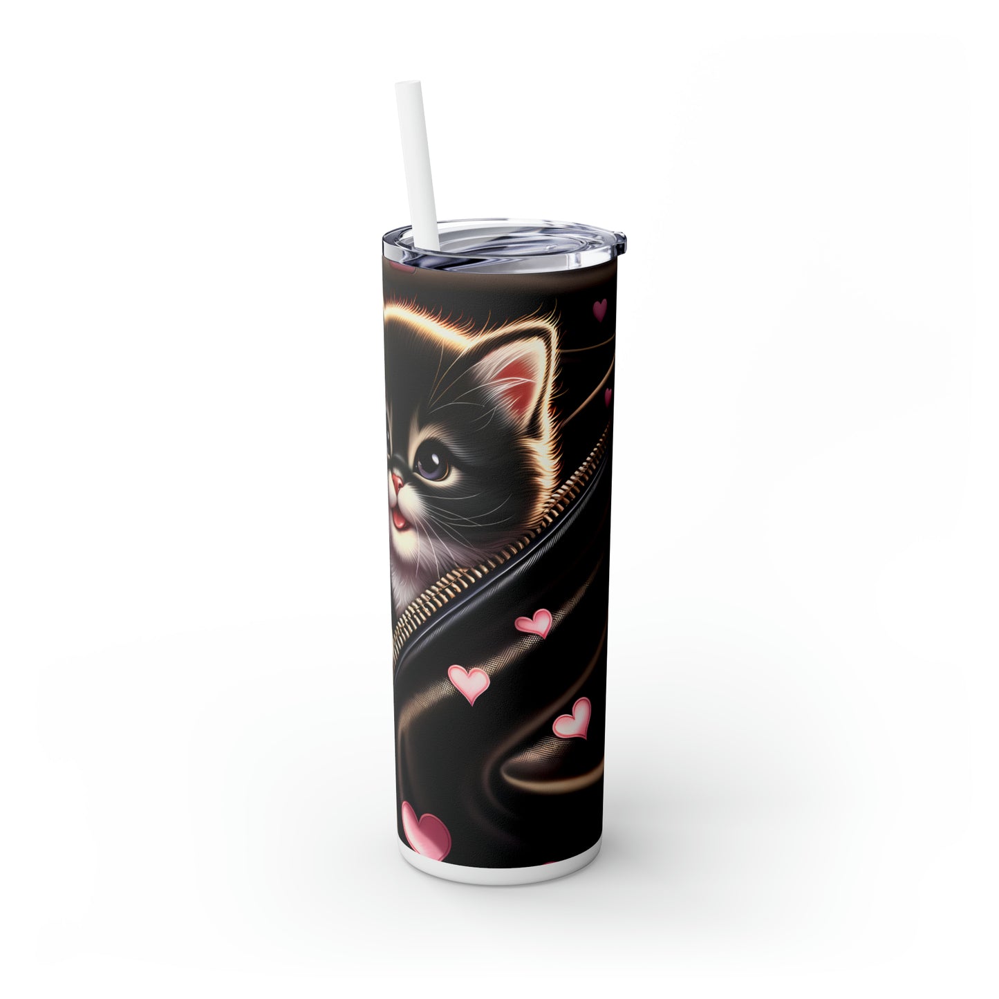 Skinny Tumbler with Straw, 20oz, Cat, Valentines Day, awd-928