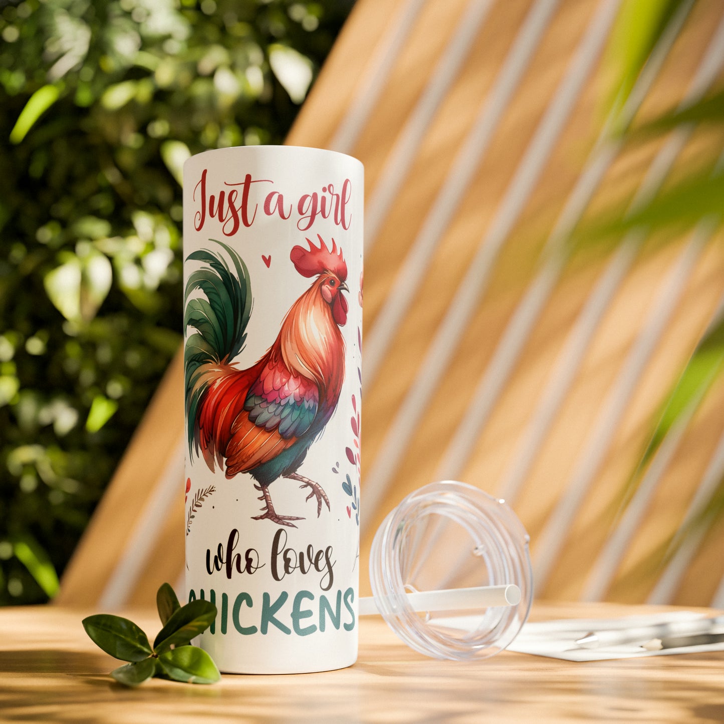 Skinny Tumbler with Straw, 20oz, Just A Girl Who Loves Chickens