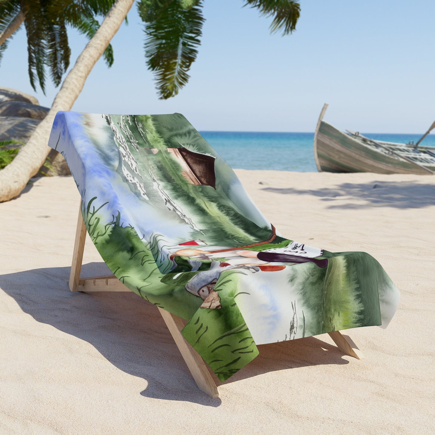 Beach Towel, Gnome fishing, Polycotton Towel, 2 sizes Available
