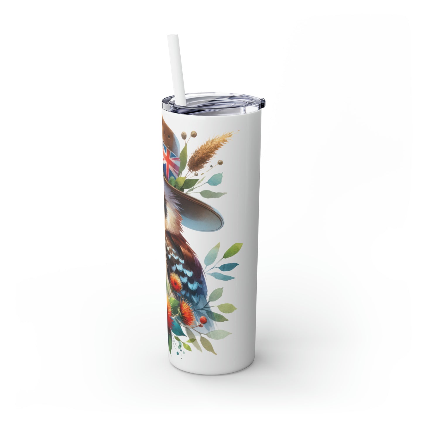 Skinny Tumbler with Straw, 20oz, Australian Animal, Kookaburra, awd-1337